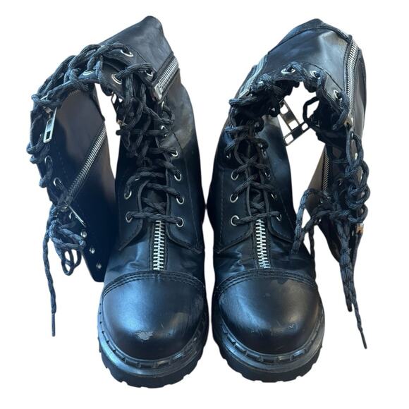 DENOMIA Revolver Black Triple Zipper Combat Gothic Punk Chunky Boots Size 7 - Picture 4 of 9